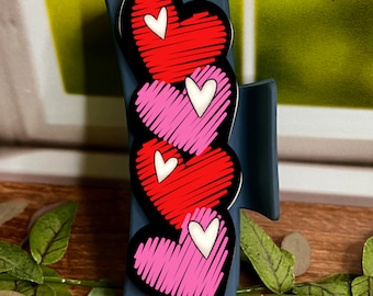 Hair Clip Red Heart and Pink Heart Design PNG Sublimation Designs - Heart Shaped Hair Clip PNG for Sublimation - Valentines Day Hair Clip