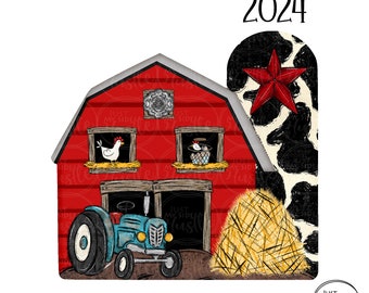 Barn with Silo Sublimation Designs Template- Country Farm Barn Wall Hanger Png - Everyday Barn with Tractor Hanger Digital Download