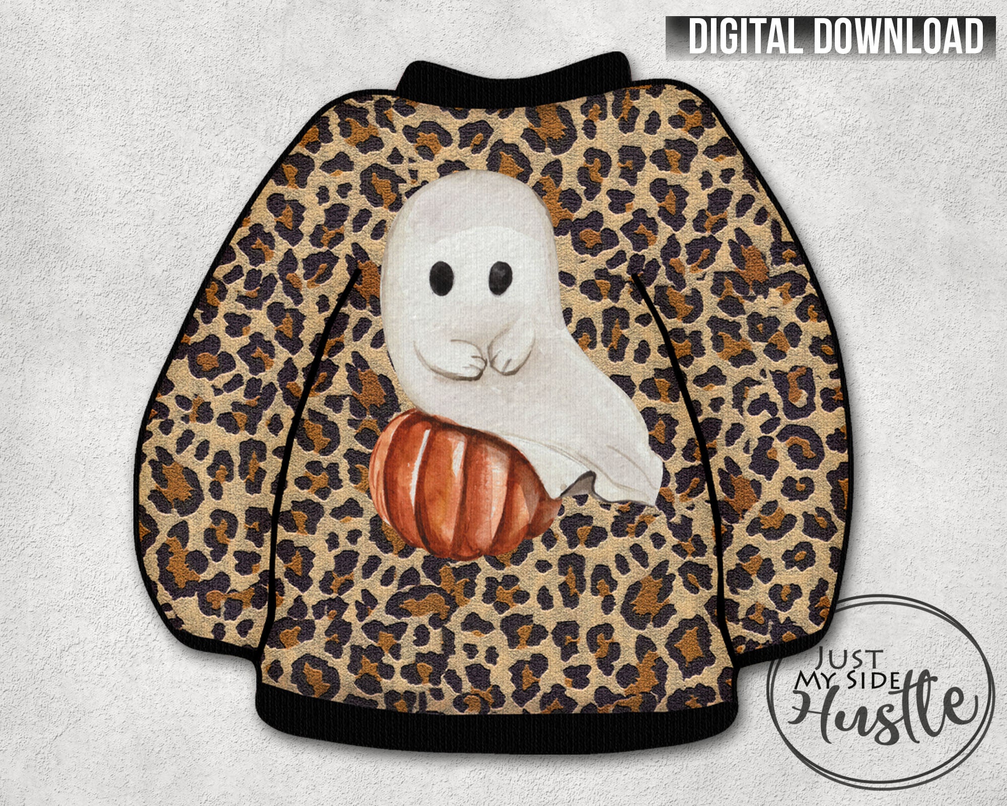 Cute Leopard Ghost Sweater Sublimation Designs Png Halloween Etsy