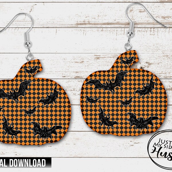 Pumpkin with scribble Bats Wall Hanging Template- Pumpkin Template Sublimation Designs Png- Halloween Earring Template Digital Download