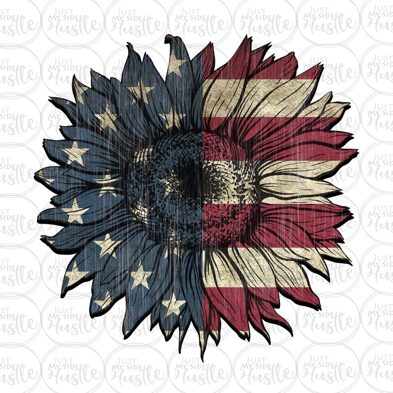 Download Patriotic Sunflower Png Red White & Blue Sublimation ...
