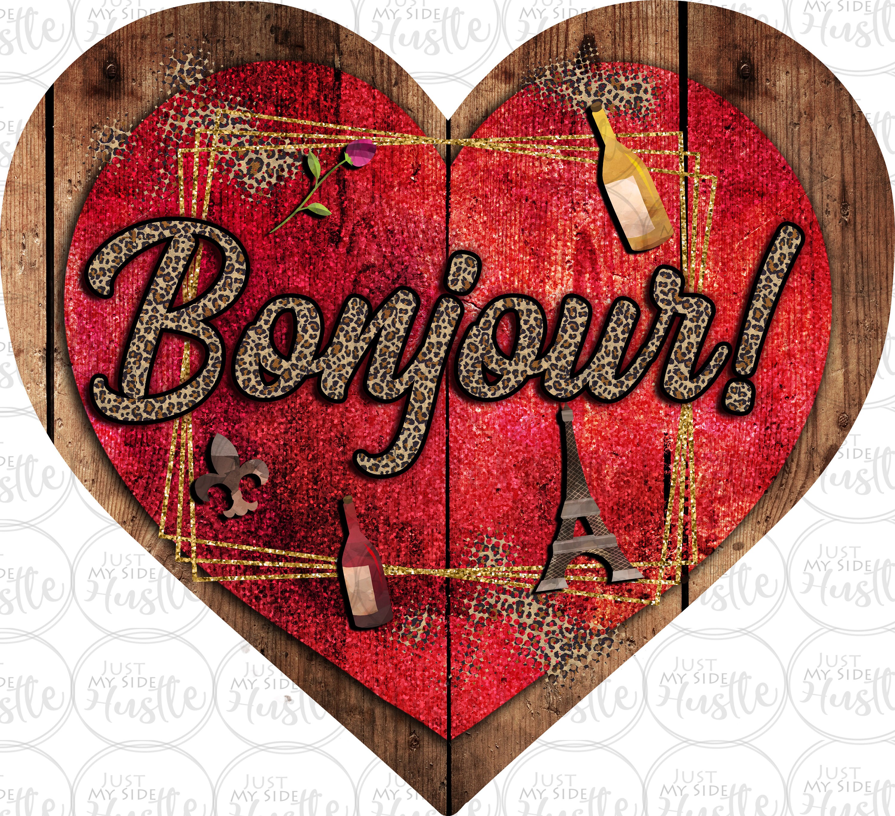 Valentine Bonjour Png french Heart Blank Template Sublimation Designs- valentine Heart Sublimation Graphic Instant Digital Download 