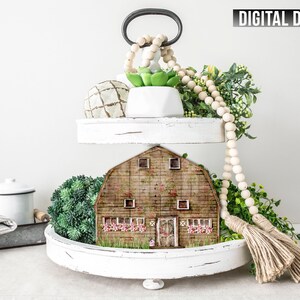 Spring Farmhouse Barn Sublimation Designs Template Farmhouse Floral Barn Wall Hanger Png Cute Easter Barn Wreath Hanger Digital Download image 2