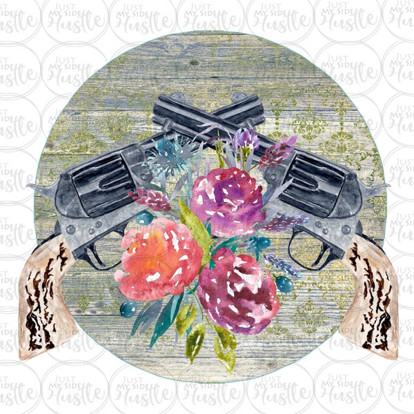 Wild West Girls Gun Gunslinger Flowers PNG Sublimation Design Graphic Clip Art Instant Digital Download direct garment printable art card