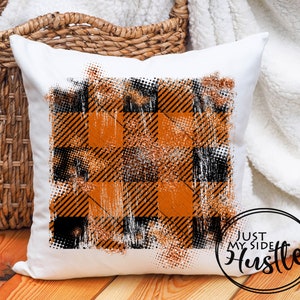 Orange and Black Plaid Distressed Sublimation Background Shabby Halloween Png Rustic Sublimation Designs Instant Digital Download image 2