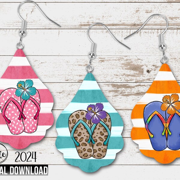 Flip Flop Scallop Teardrop Earring Png for Sublimation -Beach Sublimation Earring - Paradise Fancy Tear Earring PNG Digital Download