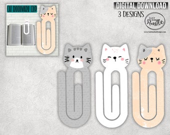 Cat Bookmark Sublimation Designs PNG Instant Digital Download - Kitty Cat Christmas Gift  Paperclip style PNG bookmark