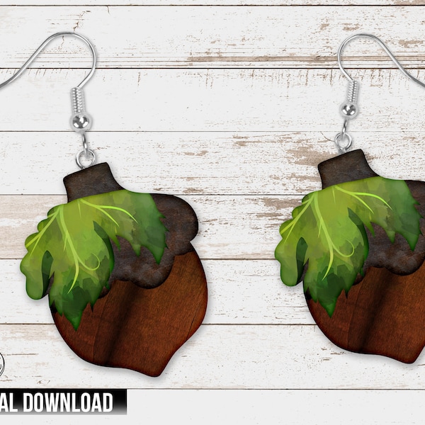 Acorn Sublimation Designs Earring Template- Autumn Acorn Sign Png Wall Hanger Template- Fall Acorn Sublimation Download for wreath