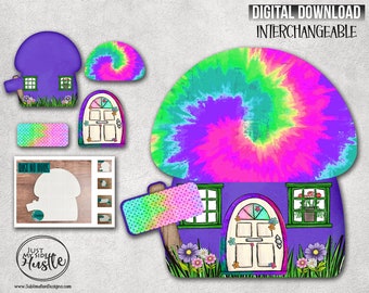 Interchangeable Tie Dye Mushroom Sublimation Designs PNG -Cute Hippie House Clip Art -  Mushroom Design -3d Mushroom Decor- Garden Mushroom