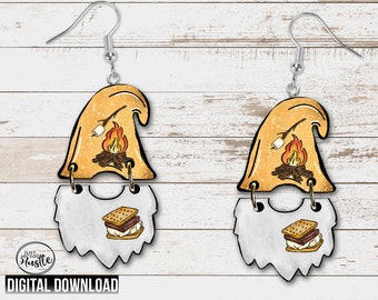 Smores Gnome Hat and Beard Earring PNG -  Gnome with Camp Fire Sublimation Designs- Gnome with Marshmallows Graphic Digital Download