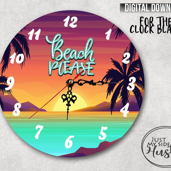 Palm Tree Beach Clock Sublimation Designs Png Template Instant Digital Download- Beach Please Colorful Palm Sublimation Clock Design