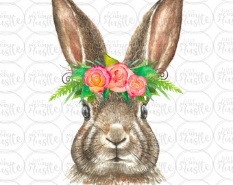 Bunny with Flowers Png -Easter Bunny for girls Sublimation Designs- Funny Bunny Clipart- Easter Digital Download -Sublimation Graphics