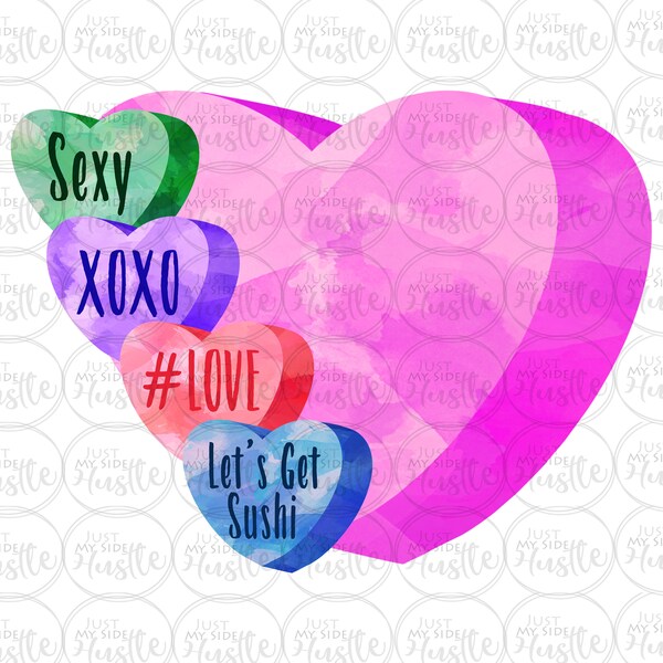 Candy Heart Sexy XOXO Love Let's Get Sushi PNG JPG Sublimation Design Valentines Day Graphic ClipArt Digital Download direct garment card