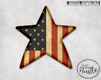USA Flag Star png - Farmhouse Star Sublimation Designs Instant Digital Download- Modern Country Wall Hanger Template - Red White Blue Star