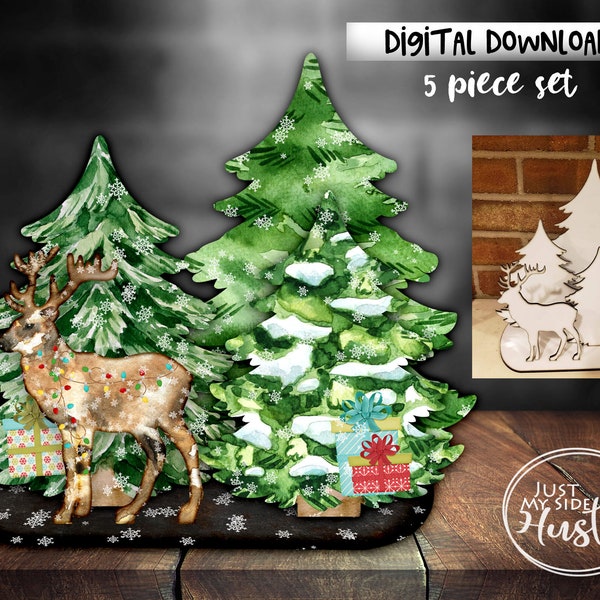 Christmas Deer Country Table top set Png - Xmas Deer Sublimation Designs - Holiday Modern Country Centerpiece Instant Digital Download