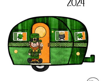 Camper Sublimation Design Png - St Patricks Day Camper Template- Camping Shamrock Png- Travel Trailer Camper earring