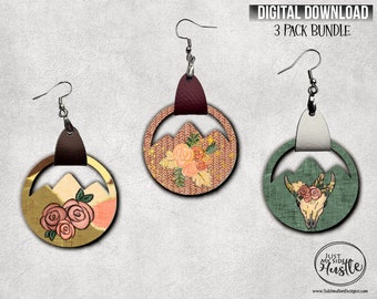 Open Boho Mountain Png for Sublimation -Mountain Sublimation Leather Earring -Leather Earring PNG Instant Digital Download