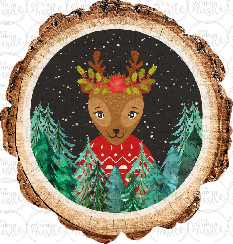 Download Deer Wood Slice Ornament Sublimation Designs Template Cute ...