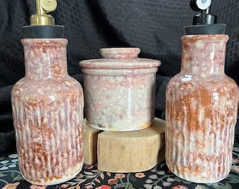 Oil & Vinegar Bottles with Matching French Butter Crock