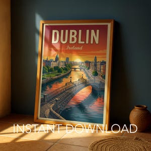 Dublin Irland Vintage reseaffisch | Irländsk huvudstadsväggkonst | Digital nedladdning