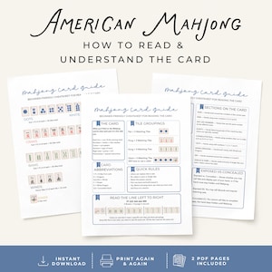 Mahjong Card Cheat Sheet | Beginner Friendly Mahjong Rules Guide | Printable Table-Side Reference Instant Download Mahj