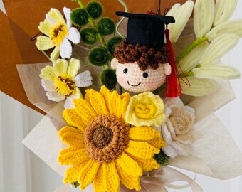 Handmade Crocheted Graduation Flower Bouquet (boy)