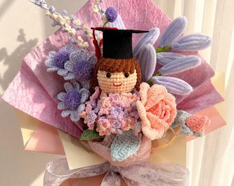 Handmade Crocheted Graduation Flower Bouquet (Girl)