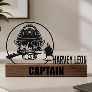 Custom Firefighter Desk Name Plate Wedge, Personalized Fireman Nameplate, Executive Office Sign Shelf Tabletop Fire Department Plaque Decor