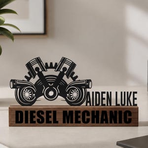 Custom Diesel Mechanic Desk Name Plate Wedge, Personalized Mechanic Nameplate, Garage Sign, Mechanical Engineer Gift, Office Plaque Decor