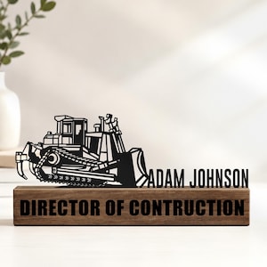 Individuell gestaltetes Bulldozer-Schreibtischschild, personalisiertes Bulldozer-Namensschild, Schild für das Büro des Geschäftsführers, Tischdekoration für Bauunternehmen