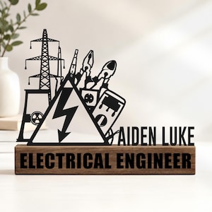 Naamplaatje op maat voor het bureau van een elektrotechnisch ingenieur, gepersonaliseerd naamplaatje voor elektricien, decoratief naamplaatje voor op kantoor, cadeau voor elektrotechnici
