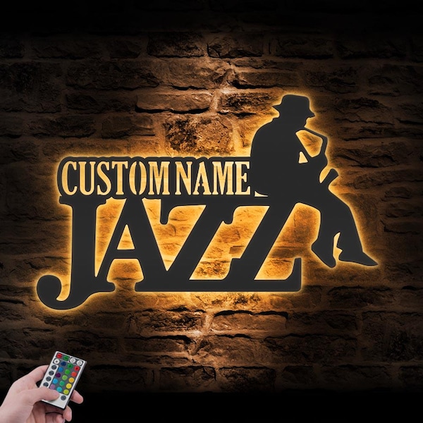 Custom Jazz Saxophonist Metal Wall Art LED Light Personalized Saxophone Player Name Sign Decor Jazz Bar Studio Decoration Musician Jazz Club