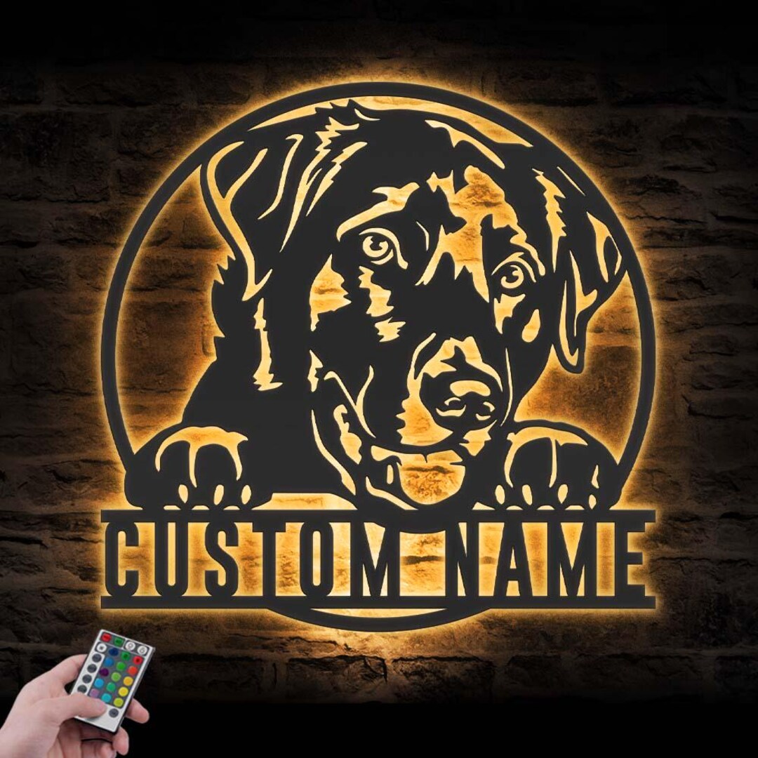 Custom Peeking Black Labrador Metal Wall Art LED Light Personalized Lab ...