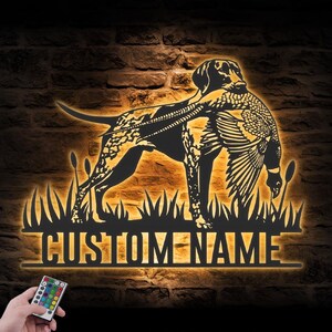 Benutzerdefinierte Fasan Deutscher kurzhaariger Zeiger Jagd Metall Wand Kunst LED Licht Personalisierte Hund Jäger Name Zeichen Dekor Kabine Dekoration