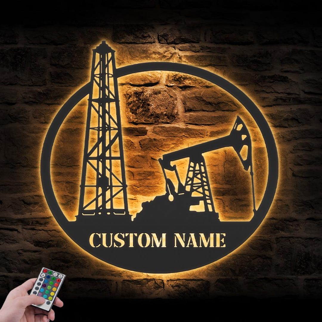 Custom Oil Field Hanger Metal Wall Art LED Light Personalized Oil Rig ...