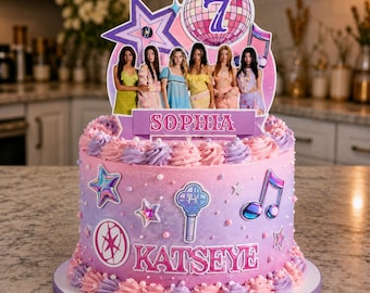 Decorazione per torta di compleanno KATSEYE – Nome ed età personalizzati per feste (Download digitale)