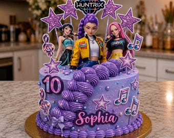 Decorazione per torta Kpop, nome ed età personalizzabili, modello Canva modificabile (download digitale)