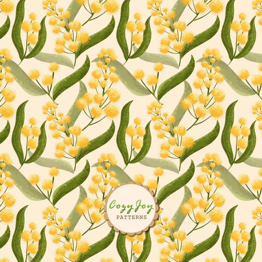 Wattle Pattern Raymond Golden Wattle Seamless Pattern, Floral Surface Design, Fabric and Paper ...