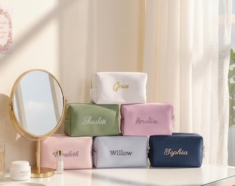 Personalized Waffle Cosmetic Bag | Custom Embroidered Name Pouch, Travel Toiletry Case