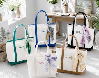 Personalized Canvas Tote Bag, Custom Name Embroidered Bag, Monogram Gift for Her
