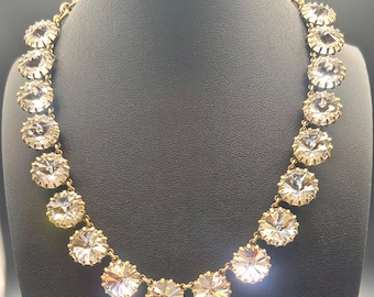 J.Crew Guldfärgat Strass Statement Halsband med Klar Rivoli Kristall Haklapp Brûlée
