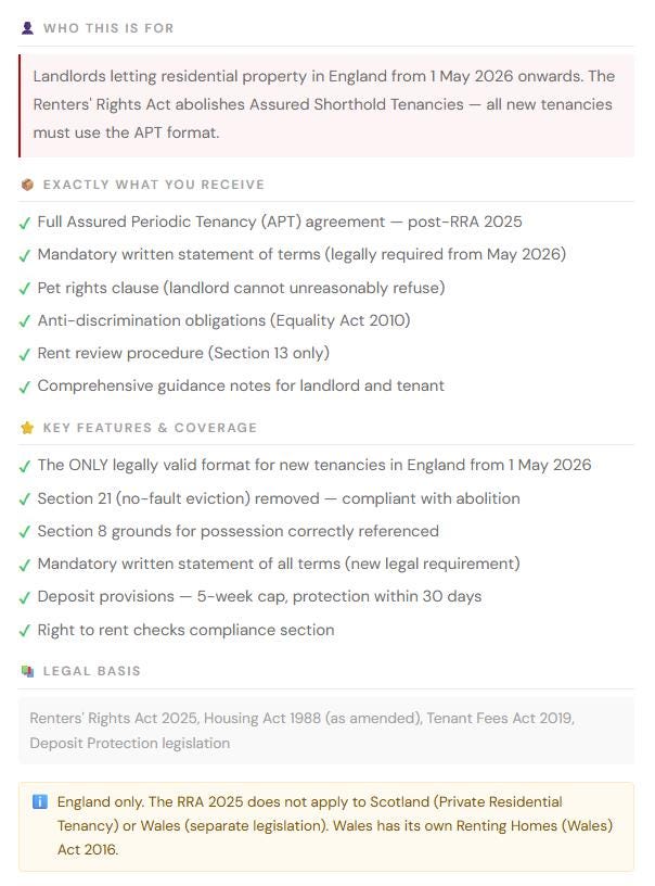 Assured Periodic Tenancy Agreement 2026 | RRA 2025 Compliant | England ...