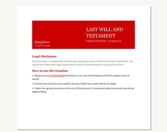 Sjabloon laatste wil en testament VK | Gewoon Engels | Woord | Direct downloaden | Engeland-Wales