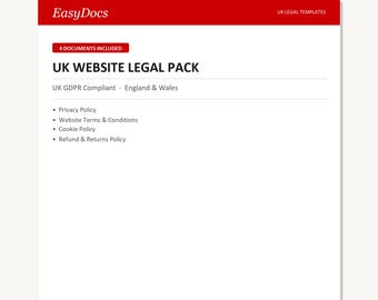 Juridisch pakket voor Britse website | Privacybeleid, algemene voorwaarden, cookies, restitutiebeleid (Word)