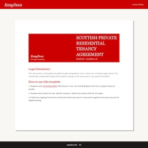 Skotskt hyresavtal | Privat bostadsuthyrning PRT | Skottland | Word | Direktnedladdning