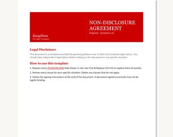 NDA Geheimhoudingsovereenkomst VK | Wederzijds en enkele reis | Direct downloaden | Woord | Britse wetgeving:
