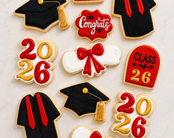 12 biscuits au sucre pour l'obtention du diplôme / Biscuits au sucre glace royaux personnalisés / Fête des finissants / Promotion 2026