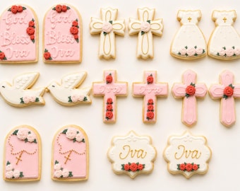 16 count babydoopsuikerkoekjes / aangepaste Royal Icing Sugar Cookies / doop / eerste communie / bevestiging