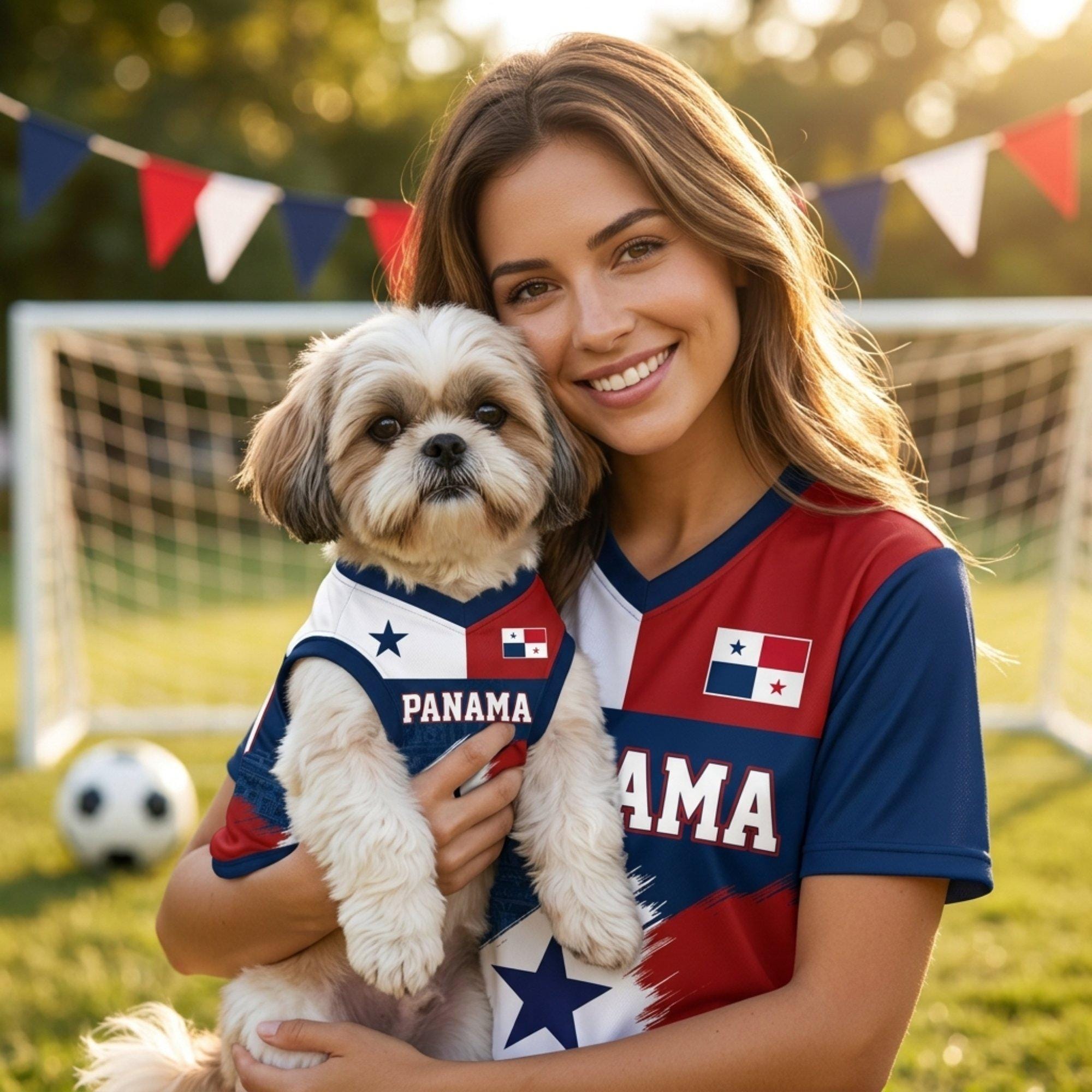 Discover Custom Panama Pet Soccer Jersey, Personalized Dog & Cat Football Shirt, Mesh Puppy Game Day Outfit, 2026 Panamanian Pride Fan Apparel