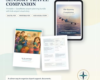 Sensory Travel Planner, Printable GoodNotes Airport Workbook for Autism ADHD + Kids Airplane Visual Story